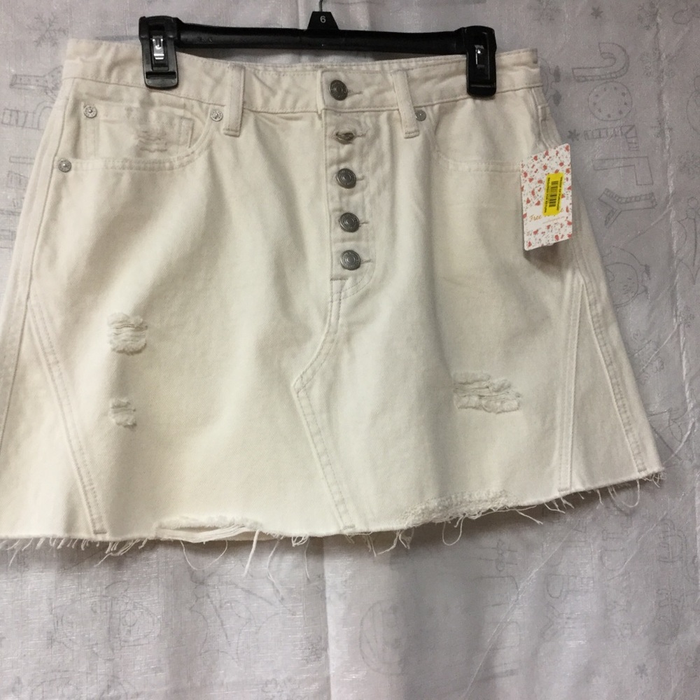 Free People Denim Skirt White 31 Mini Cotton - Picture 9 of 15